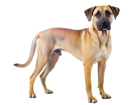 Black Mouth Cur Dog standing and looking at camera, isolated on white background. Ai generated
