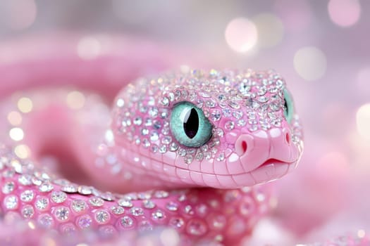 Pink Snake head with rhinestones and diamonds