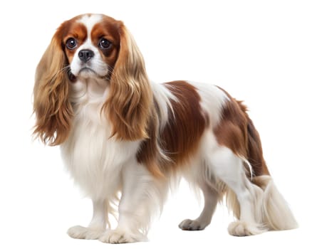 English toy spaniel standing and looking at camera, isolated on white background. Ai generated image