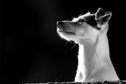 Dog close-up after trimming on a black background.