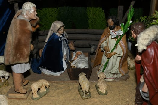 Christmas creche with Joseph Mary and small Jesus