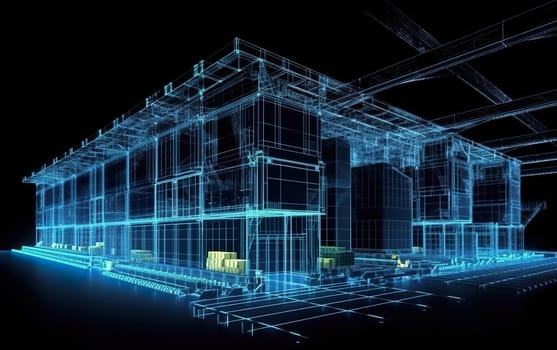 This is a computer generated image that showcases a building prominently displayed against a striking black background, creating a vivid contrast