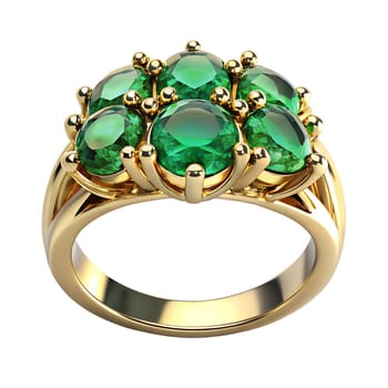 Gold ring with green sapphire and diamond, isolated on white background. Front view. Ai generated