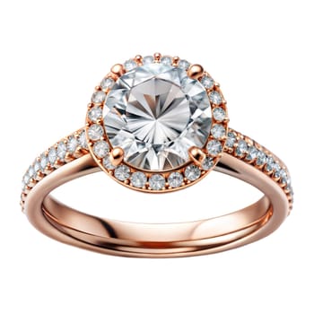 Diamond Engagement Gold Ring Isolated on White Background. Front View. Ai Generated