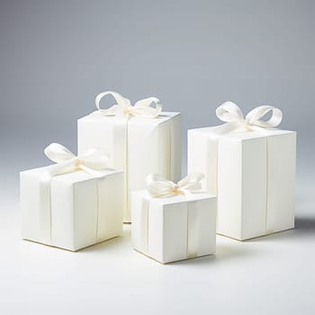 A white gift box is tied with a white ribbon. High quality photo