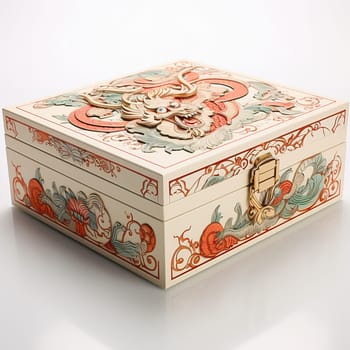 White gift box with a dragon image. High quality photo