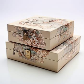 White gift box with a dragon image. High quality photo