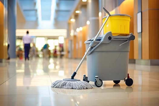 Tools for cleaning the room, a bucket with a mop. High quality photo