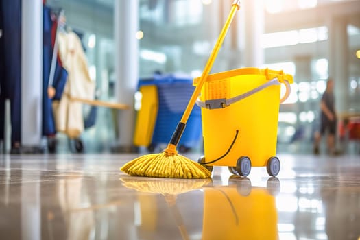 Tools for cleaning the room, a bucket with a mop. High quality photo