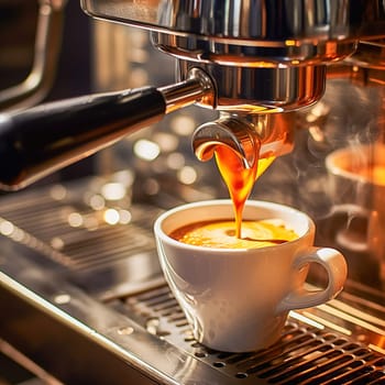Modern coffee machine with a glass cup, coffee is poured into the cup. High quality photo