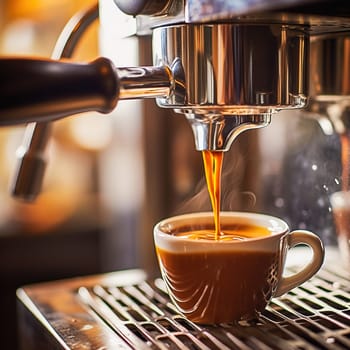 Modern coffee machine with a glass cup, coffee is poured into the cup. High quality photo