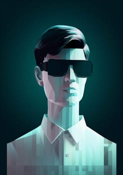 man goggles futuristic digital tech technology modern glasses gamer person metaverse neon simulation art headset online gadget cyberspace vr virtual cyber. Generative AI.