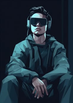 cyber man ai concept futuristic visual online excited goggles modern headset reality digital future technology cyberspace vr play gadget glasses human. Generative AI.