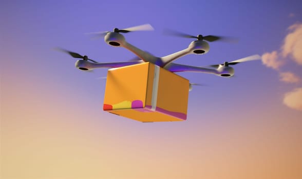 air technology aerial copter cargo service speed helicopter smart innovation cardboard box blue aircraft drone future delivery transport fly fast. Generative AI.