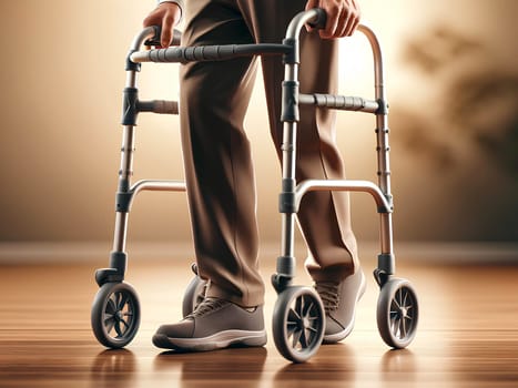 the lower part of an elderly man using walkers.