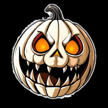 This jack-o'-lantern features a sinister design with bright orange eyes and jagged teeth. Its spooky expression adds a chilling touch, perfect for Halloween festivities at night.