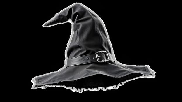 The iconic black witch's hat features a tall conical shape and a frayed brim, perfect for Halloween festivities or themed parties celebrating magic and fantasy.