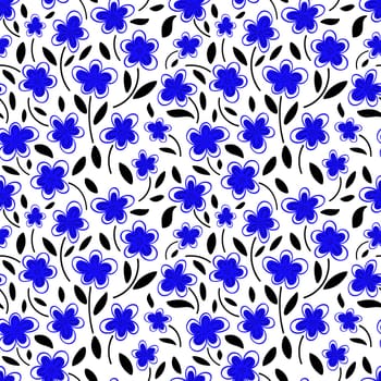 Seamless pattern of Blue chamomile flowers on a white background.Spring pattern.