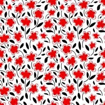 Seamless pattern of red chamomile flowers on a white background.Spring pattern.