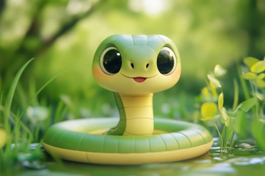 Cute green snake on a green background