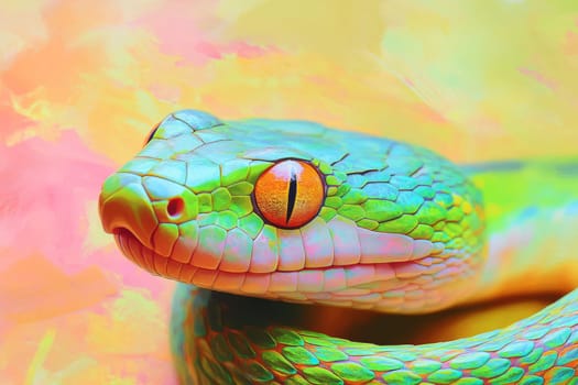 Oil painting of a cut colorful snake
