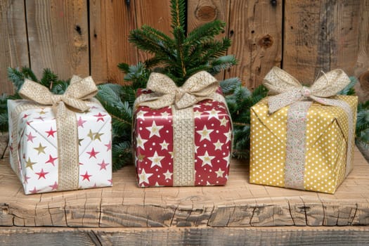 Beautifully wrapped christmas gifts with perfectly arranged lighting for a festive atmosphere