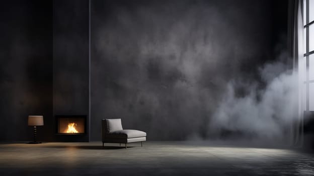 A steam-filled chair in front of a window, creating a mysterious and atmospheric scene.