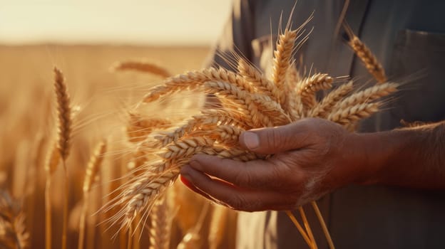 A person holding a bunch of wheat in their hand.