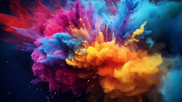 A vibrant explosion of colored powder on a dark background.