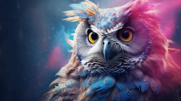 A vibrant owl with an eye-catching background.