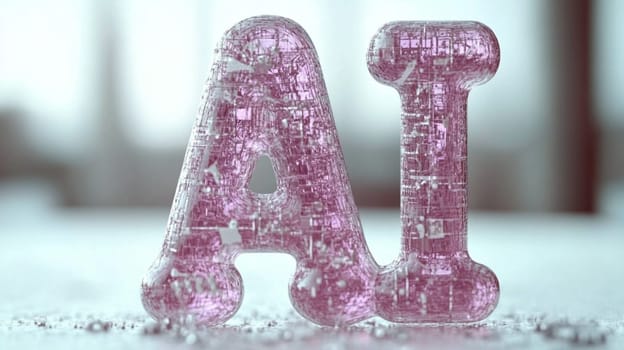 3d rendering of an ai inscription appearing as a futuristic transparent object with data flowing through it, symbolizing the power and potential of artificial intelligence