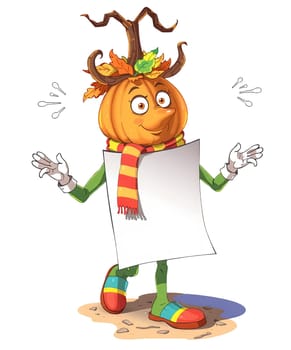 Pumpkin with eyes and face. Cartoon, transparent. 3D and 2D mix funny harvest.