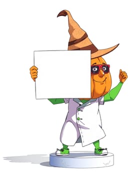Pumpkin with eyes and face. Cartoon, transparent. 3D and 2D mix funny harvest.
