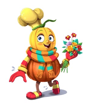 Pumpkin with eyes and face. Cartoon, transparent. 3D and 2D mix funny harvest.