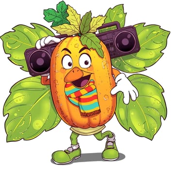 Pumpkin with eyes and face. Cartoon, transparent. 3D and 2D mix funny harvest.