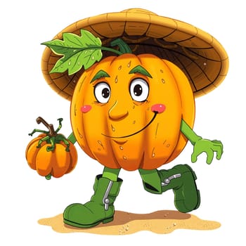 Pumpkin with eyes and face. Cartoon, transparent. 3D and 2D mix funny harvest.