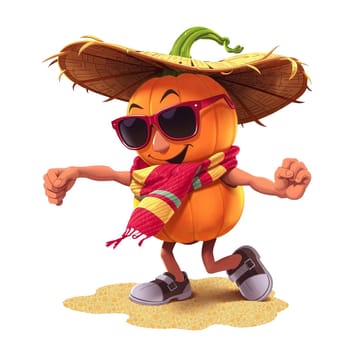 Pumpkin with eyes and face. Cartoon, transparent. 3D and 2D mix funny harvest.