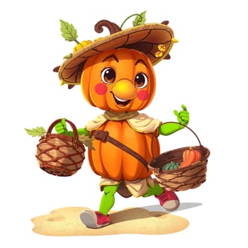 Pumpkin with eyes and face. Cartoon, transparent. 3D and 2D mix funny harvest.