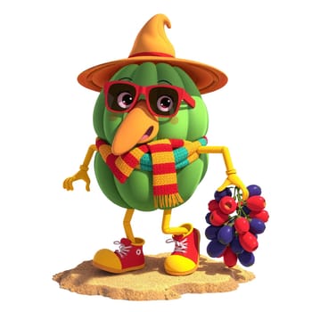 Pumpkin with eyes and face. Cartoon, transparent. 3D and 2D mix funny harvest.