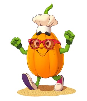 Pumpkin with eyes and face. Cartoon, transparent. 3D and 2D mix funny harvest.