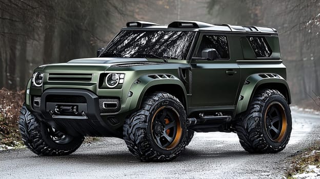An all-terrain vehicle tackles a rough, muddy path surrounded by trees, highlighting its robust design and capabilities in a natural but challenging environment.