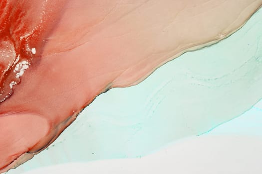 Vibrant swirls of coral and teal come together in an abstract display, showcasing a delicate fusion of colors that evoke a serene and artistic ambiance.