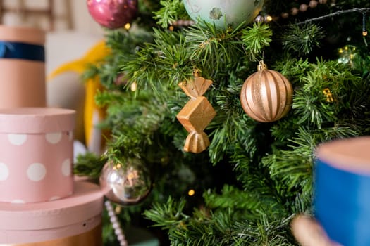 Christmas background. Family holiday Christmas tree