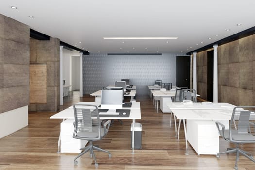 Interior of modern open space office. 3d rendering mock up