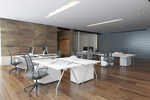 Interior of modern open space office. 3d rendering mock up