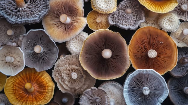 Abstract pattern created from different mushrooms