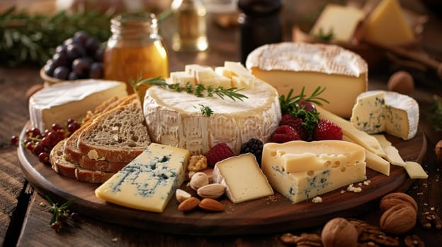 Cheese board featuring a variety of artisan cheeses