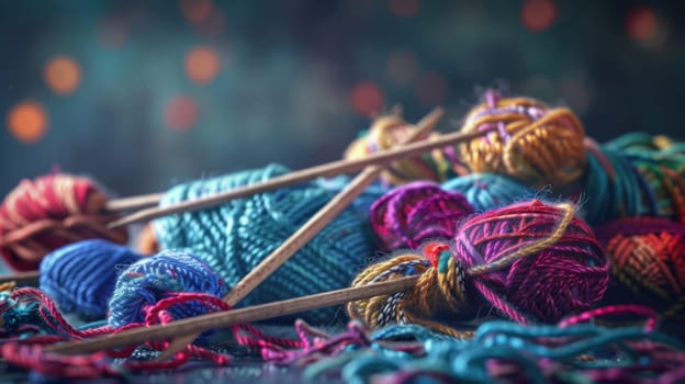 Tangled yarn in a knitting kit background