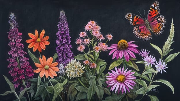 Detailed botanical watercolor illustration on dark