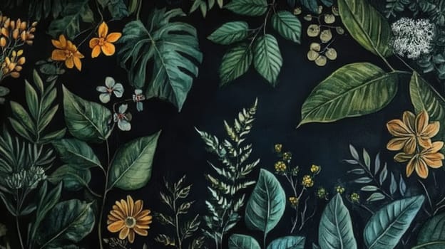 Detailed botanical watercolor illustration on dark